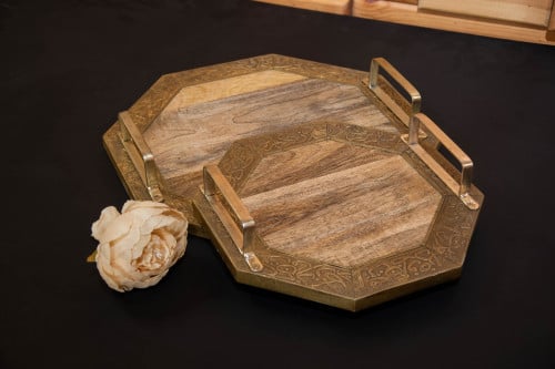 طقم صينية خشب مع ستيل