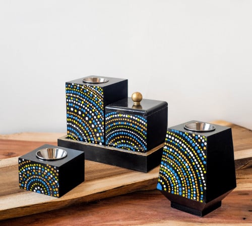 طقم مباخر خشبي بفن الديكوباج