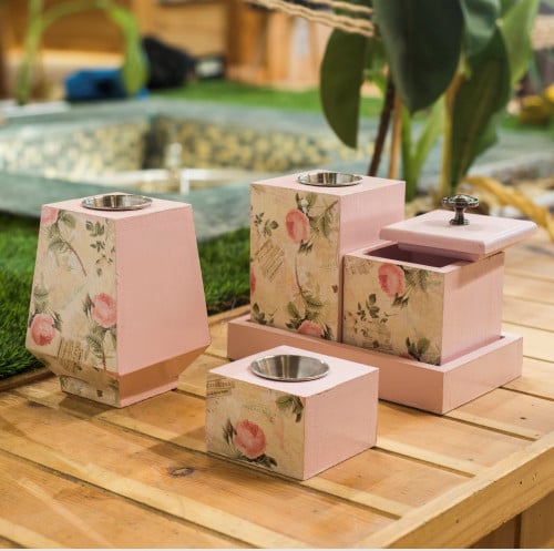 طقم مباخر خشبي بفن الديكوباج