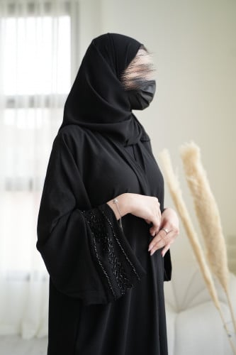 عباية صيفي اسود بتفاصيل كم شك اسود