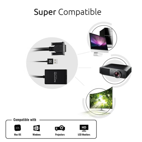محول عرض VGA إلى HDMI بدقة 1080 بكسل، يشمل كابل US...