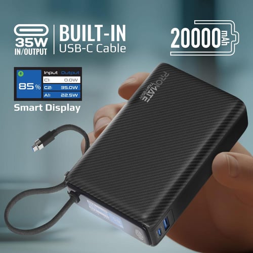 بطارية بسعة 20.000 من بروميت مع كيبل تايب سي مدمج...