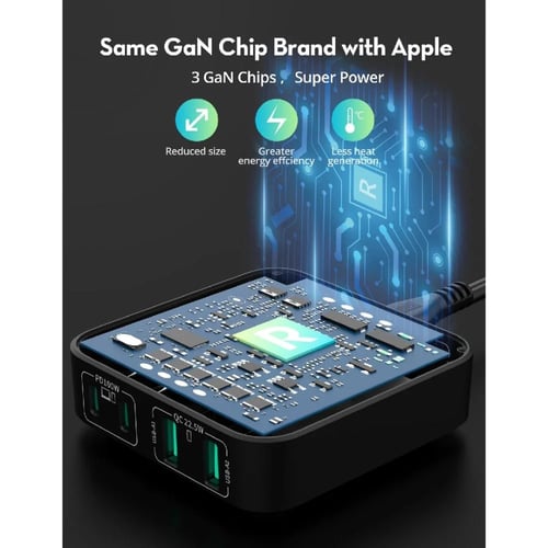 منصة راف باور 100 واط منفذين USB-A ومنفذين USB-C