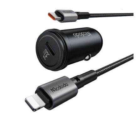 فيش سيارة بقوة 30 واط منفذ تايب سي + كيبل ايفون بي...