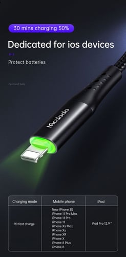 كيبل للايفون PD بخاصية توقف تلقائي 1.2 سم - MACDOD...