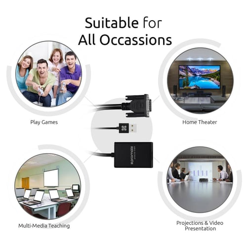 محول عرض VGA إلى HDMI بدقة 1080 بكسل، يشمل كابل US...