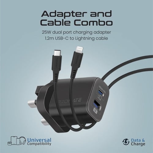 مجموعة محول وكابل USB-C™ مع شاحن AC ثنائي المنافذ،...