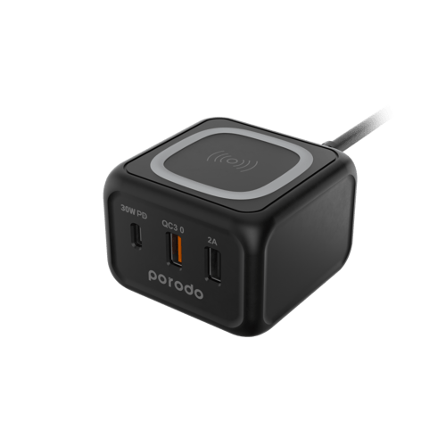 شاحن لاسلكي 3 منافذ شاحن لاسلكي سريع - أسود