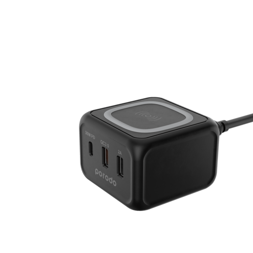 شاحن لاسلكي 3 منافذ شاحن لاسلكي سريع - أسود