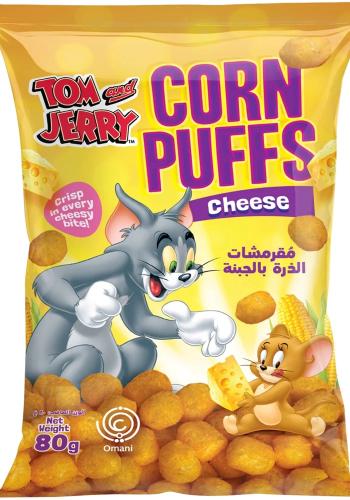 Crunchy corn snacks with cheese flavor Tom and Jer...