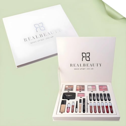 طقم مكياج متكامل لون ابيض من ريال بيوتي مع عشر فرش...