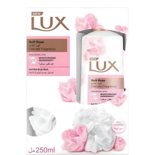 غسول جسم الورد الناعم مع ليفة من لوكس 250 مل