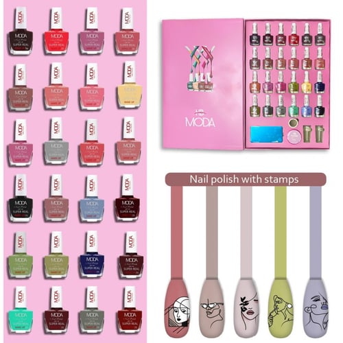 طقم مناكير 29 لون مع الختم والنقشات