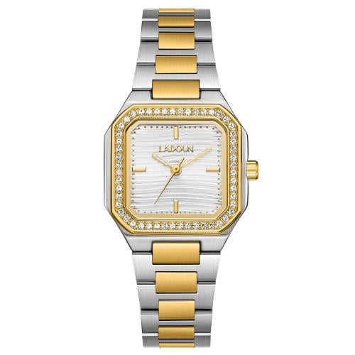 ساعة نسائية من لادون بلون الفضي و ذهبي مينا ابيض