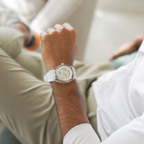 ساعة رجالية شفافة لون أبيض من لادون