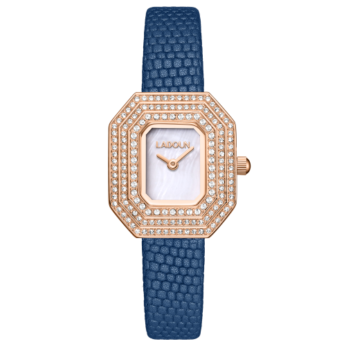 ساعة نسائية جلد لون أزرق من لادون