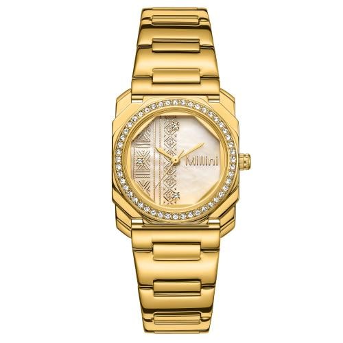 ساعة نسائية ذهبية مرصعة بتصميم عصري أنيق