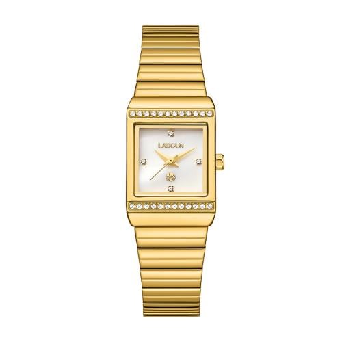 ساعة نسائية من لادون بلون ذهبي مينا أبيض