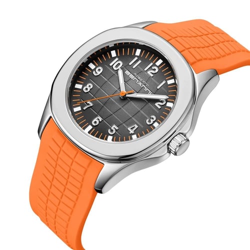 ساعة رجالية فاخرة بتصميم رياضي بلون برتقالي