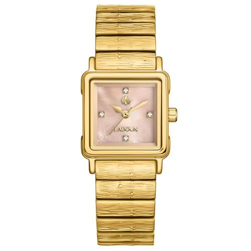ساعة نسائية من لادون بلون الذهبي مينا وردي فاتح