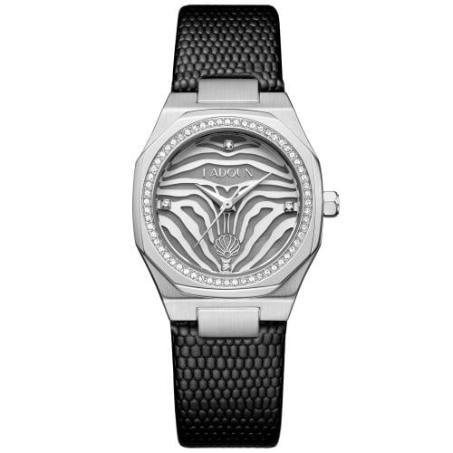 ساعة نسائية جلد لون أسود من لادون