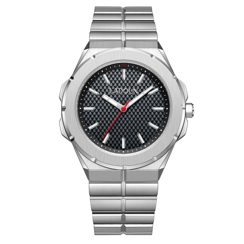 ساعة رجالية ستيل لون فضي مينا أسود من لادون