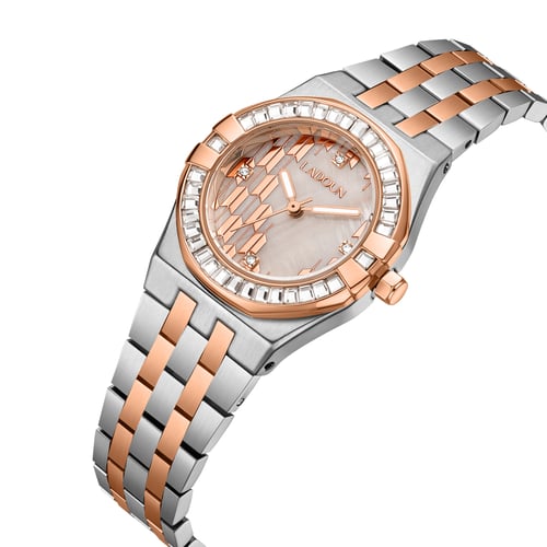 ساعة نسائية ستيل لون فضي و روز بمينا صدفي من لادون