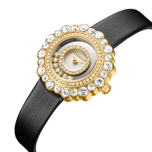 ساعة نسائية جلد لون أسود من لادون