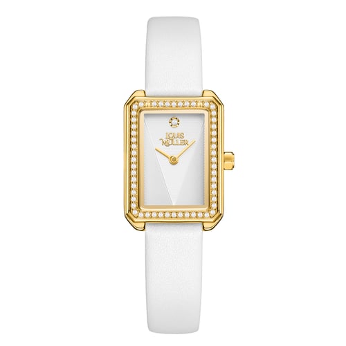 ساعة نسائية جلد باللون الابيض