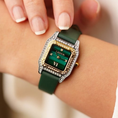 ساعة نسائية جلد لون أخضر من لادون