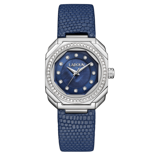 ساعة نسائية جلد لون أزرق من لادون