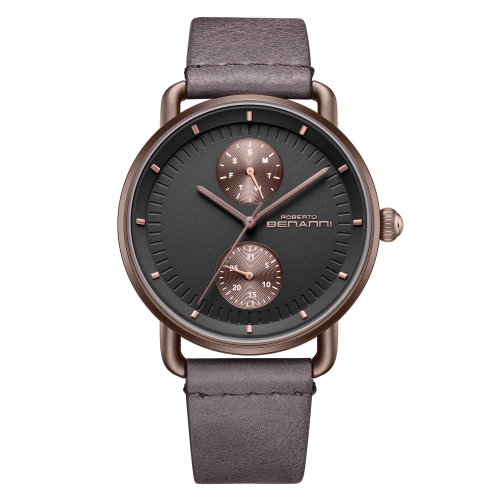 ساعة رجالية جلد لون عنابي غامق ROBERTO BENANNI
