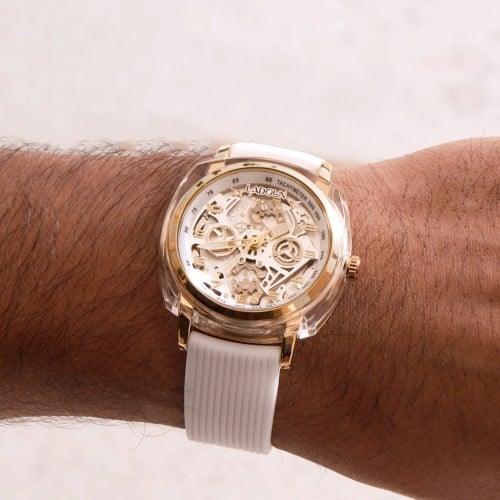 ساعة رجالية شفافة لون أبيض من لادون