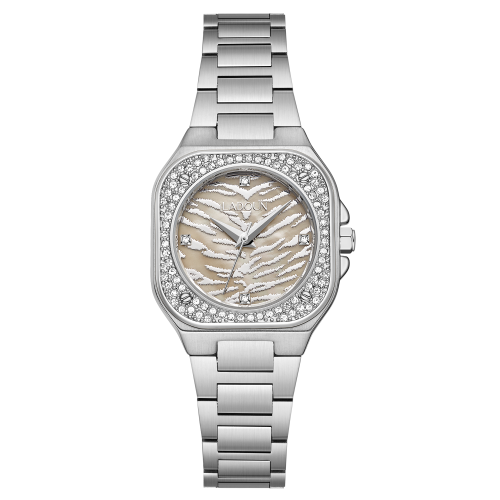 ساعة من لادون نسائية ستيل لون فضي مينا صدفي من لاد...
