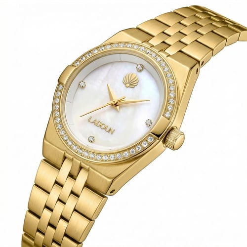 ساعة نسائية من لادون بلون ذهبي مينا أبيض