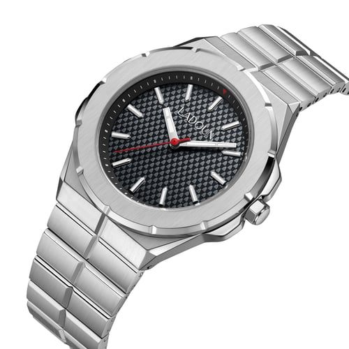 ساعة رجالية ستيل لون فضي مينا أسود من لادون