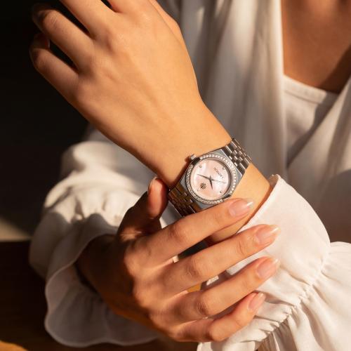 ساعة نسائية من لادون بلون فضي و روز مينا وردي