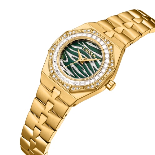 ساعة نسائية ستيل لون ذهبي مينا أخضر من لادون