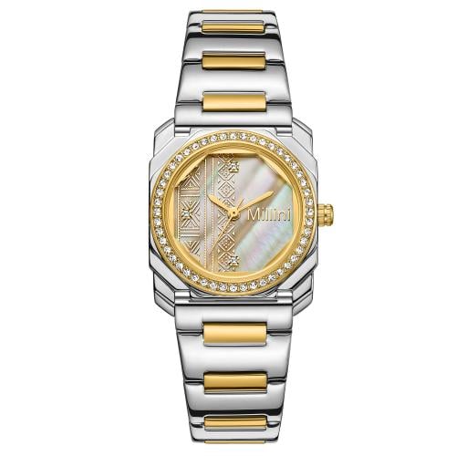 ساعة نسائية فضية وذهبية بتصميم زخرفي من Millini