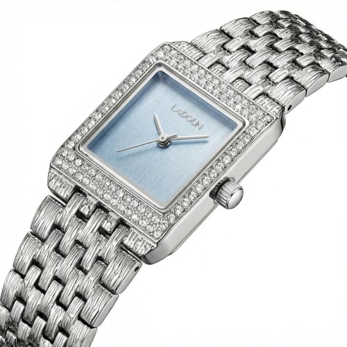 ساعة نسائية من لادون بلون فضي مينا سماوي