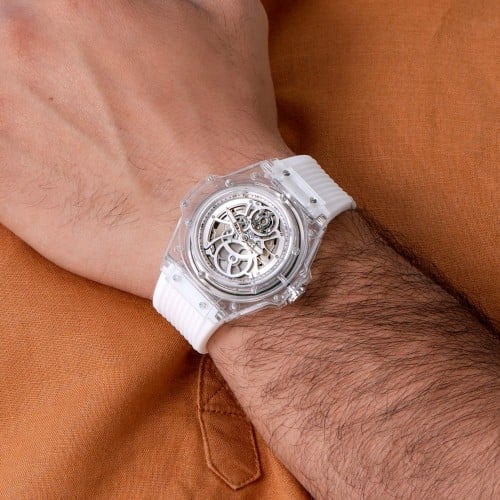 ساعة رجالية شفافة لون أبيض من لادون