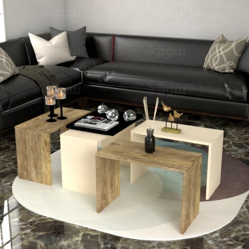 طاولة وسط بيج مع خشبي 1-موديل Ct07