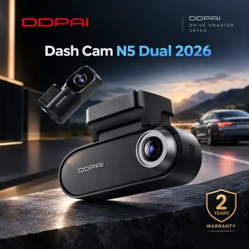داش كام DDPAI N5 Dual 2026 ثنائية 4K أمامي وخلفي 1080pمع NightVIS وADAS وGPS ودعم كيبل الفيوز والبث المباشر 4G