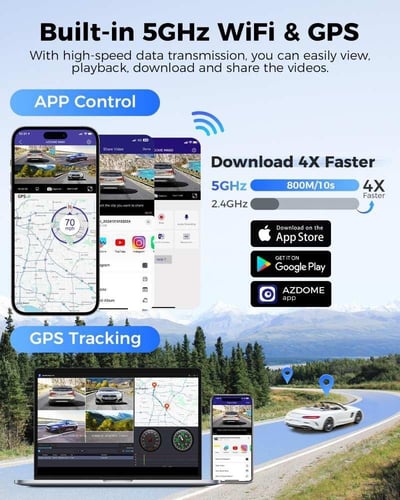 داش كام 4 كاميرات AZDOME M660 مع ذاكرة داخلية 128...