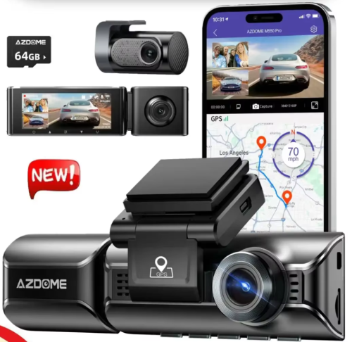 AZDOME 550 Pro dash camera with three cameras and stand cable