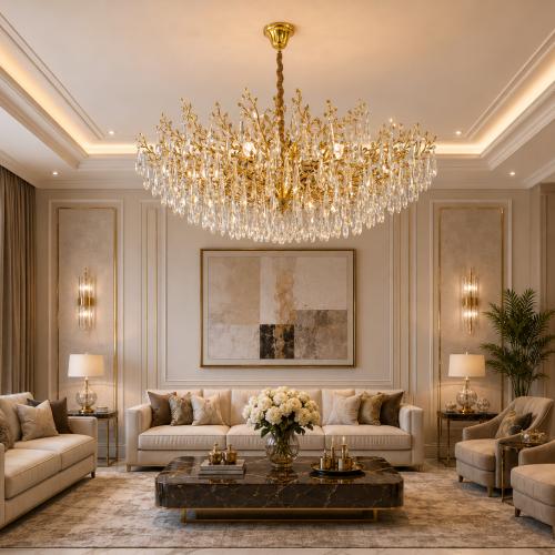 ثريا كريستال ذهبية دائريه فاخرة –متوفر بعده مقاسات...