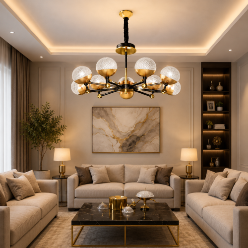 ثريا مودرن ذهبية وسوداء بثلاث إضاءات – تصميم عصري
