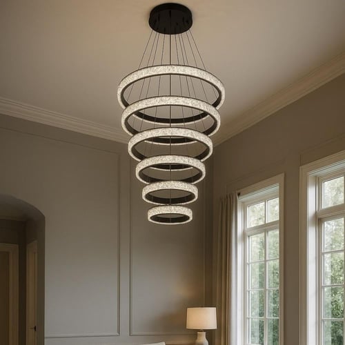 نجف مودرن 6 حلقات LED – لون أسود – إضاءة صفراء 350...