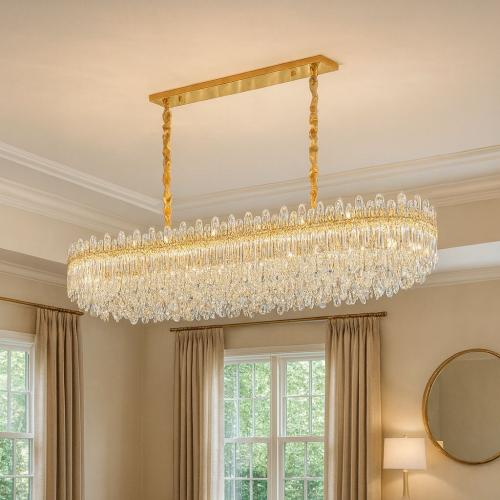 نجف مودرن كريستال ذهبي مستطيل فاخر – مقاس 160 سم ق...
