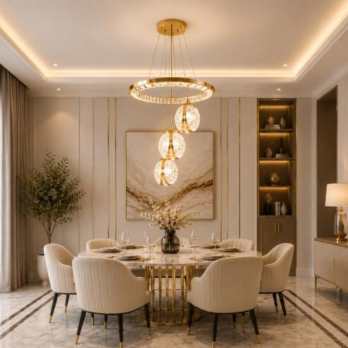 ثريا مودرن دائرية كريستال LED ذهبي – 3 إضاءات – آرت الأضواء التجارية
